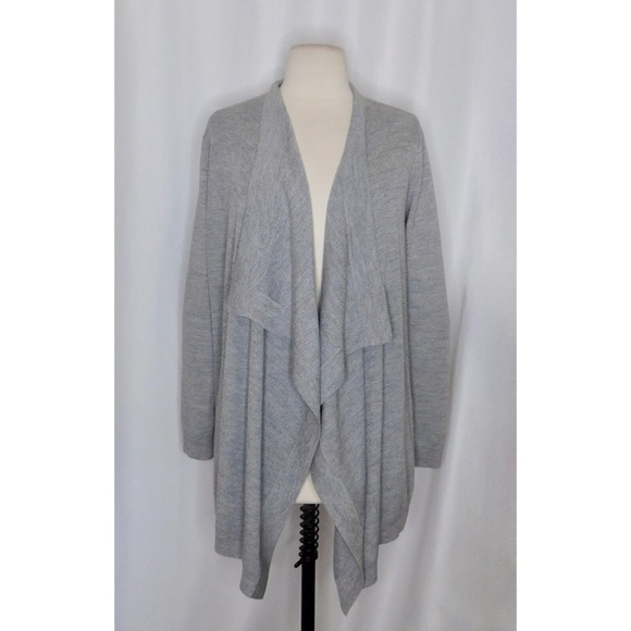 THEORY Winxie Gray Ribbed Knit Draped Cardigan Sweater Merino Wool Small - Picture 3 of 14